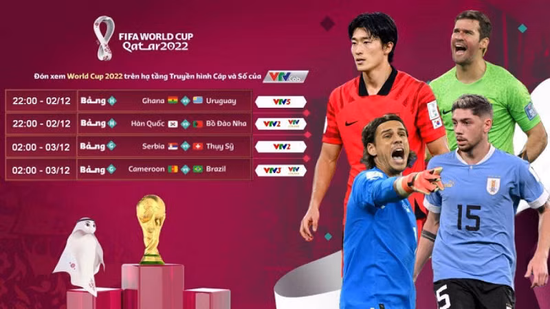 Hôm nay (2/12), vào lúc 22h theo giờ Việt Nam sẽ diễn ra 2 trận cầu trong khuôn khổ bảng H lượt đấu cuối cùng tại FIFA World Cup 2022: Uruguay vs Ghana và Hàn Quốc vs Bồ Đào Nha.