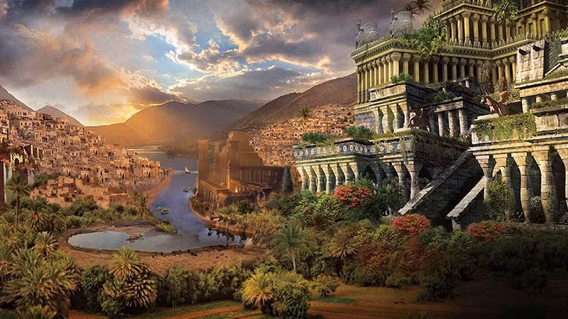 Vào khoảng năm 250 trước Công nguyên, Philo của Byzantium viết rằng vườn treo có "cây trồng ở nơi cao so với mặt đất và rễ chúng được cắm trên sân thượng chứ không phải trong đất".