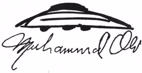 Ali kể rằng lần đầu tiên ông nhìn thấy UFO là vào năm 1970. Ông đã nhìn thấy một vật thể sáng chói trên bầu trời vào sáng sớm khi tập thể dục ở công viên cùng với các huấn luyện viên của mình. (Ảnh: UFO do Ali vẽ lại).