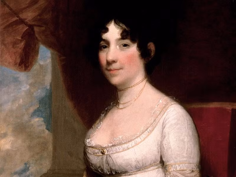 Vào những ngày mưa, Tổng thống Madison đi dạo với người vợ Dolley dưới hiên nhà.