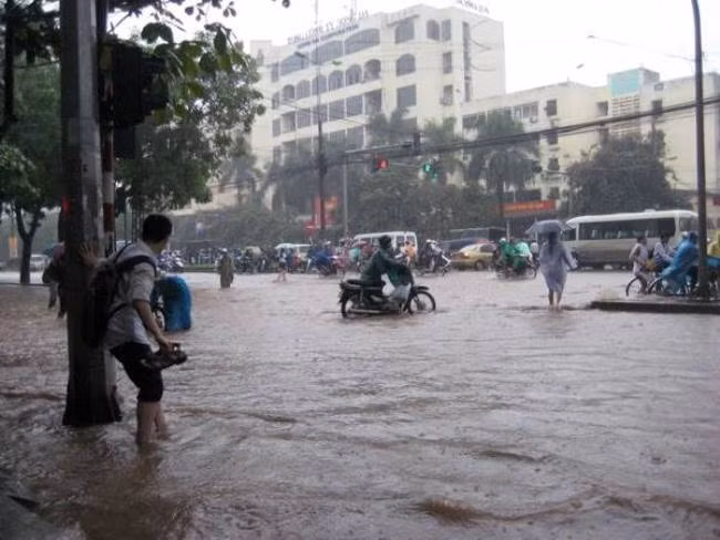 Thiệt hại do trận lụt 2008 gây ra là rất lớn, tại Hà Nội đã có 17 người thiệt mạng, tuyến đê sông Hồng bị sạt mái, gần 13.000 hộ dân ven đê ngập nhà cửa, các hồ chứa bị tràn nước. Tổng thiệt hại ước tính ít nhất là 3.000 tỷ đồng. Ảnh: đường Nguyễn Trãi (quận Thanh Xuân).