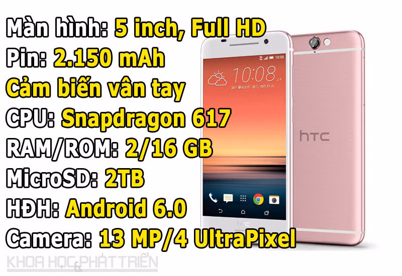 HTC One A9 (từ 10,99 triệu đồng xuống còn 8,99 triệu đồng).