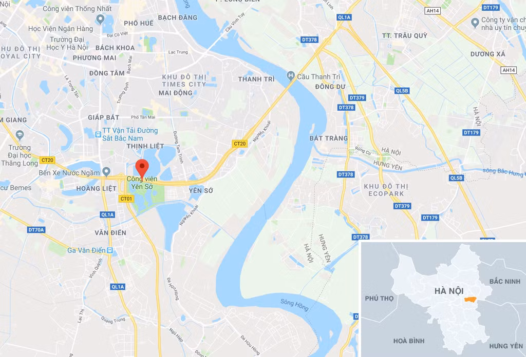 Vị trí công viên Yên Sở. Ảnh:Google Maps
