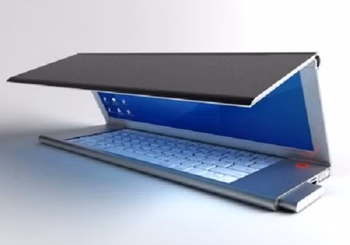 Chiếc laptop độc đáo với mái che nắng, che mưa cho bàn phím. Ảnh: Printest.