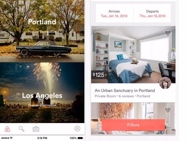 Airbnb là ứng dụng kết nối người cần thuê nhà, thuê phòng trọ với người có phòng cho thuê trên khắp thế giới. Có mặt tại 34.000 thành phố, Airbnb thực sự là ứng dụng hữu ích cho du khách tìm chỗ dừng chân dễ dàng.