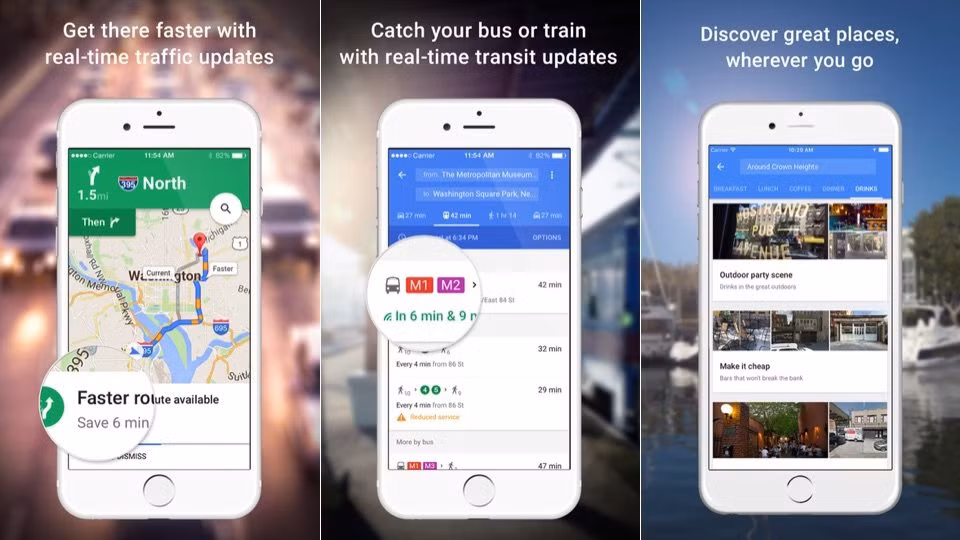 Với Google Maps, người dùng có được bản đồ chính xác trên 220 quốc gia và vùng lãnh thổ. Ứng dụng chỉ cho bạn phương tiện tại 15.000 thị trấn, thành phố giúp bạn có đầy đủ thông tin chi tiết về nơi cần đến.