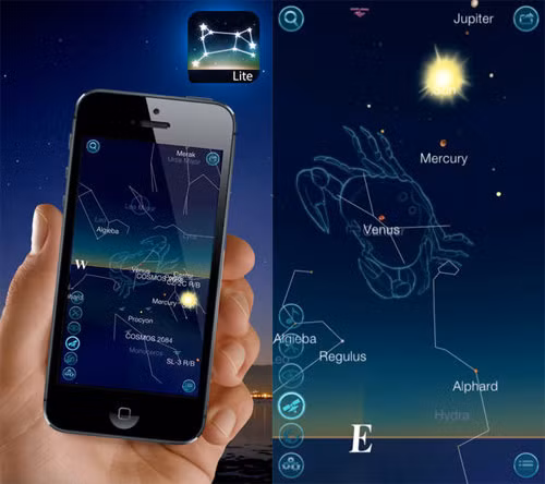 Ứng dụng SkyView sẽ giúp bạn ngắm sao trên bầu trời chỉ nhờ camera trên điện thoại. Thậm chí, bạn còn có thể ngắm sao ngay cả trong điều kiện ánh sáng ban ngày. Ảnh: Hongkiat.
