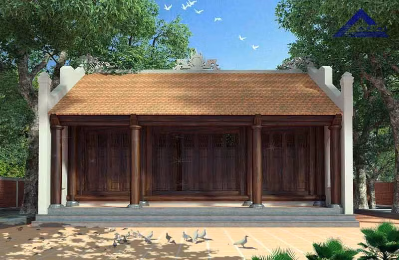 Nhà thờ họ có phần cột và hệ thống cửa bằng gỗ. Ảnh: Kiến Trúc Sư Việt Nam.