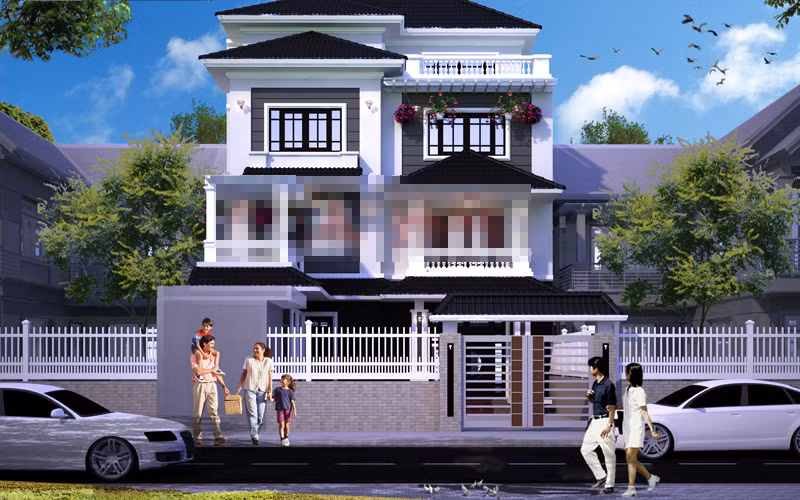 Thiết kế nhà có gác lửng 3 tầng mái thái sang trọng, đẳng cấp. Ảnh: Angcovat.