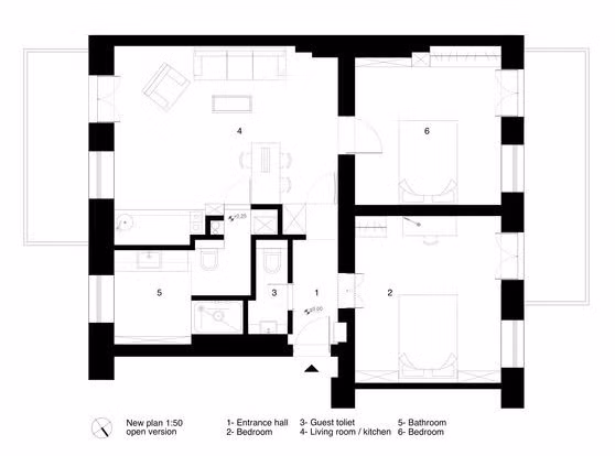Mặt bằng căn hộ 65 m2.