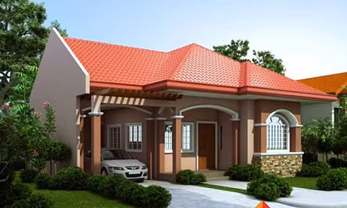 Nhà cấp 4 tân cổ điển có cảnh quan sân vườn bao quanh và chỗ để gara ô tô. Ảnh: Thietkeniceday.