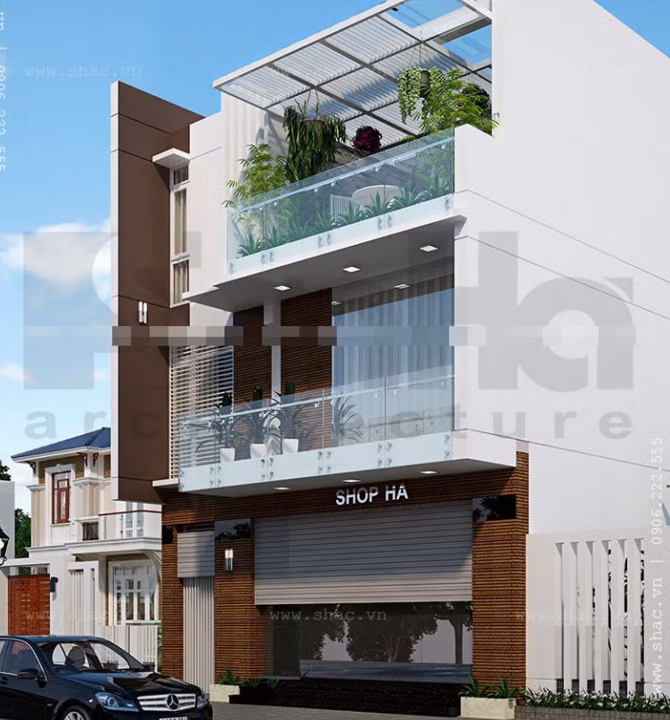 Nhà ống với phong thái trẻ trung kết hợp khối hình học đơn giản nhưng tinh tế. Ảnh: Shac.