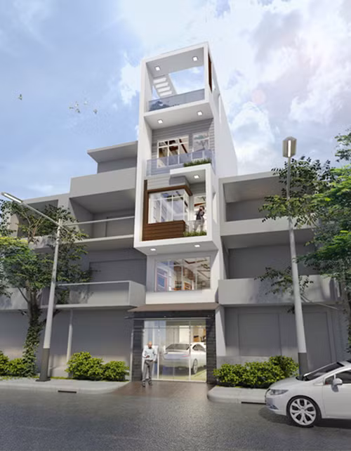 Một khoảng sân nho nhỏ giúp không gian thoáng hơn. Ngoài ra ngôi nhà còn có chỗ để xe kết hợp với phòng khách nhỏ linh hoạt khi cần tiếp khách. Ảnh: Mauthietkenhaongdep.