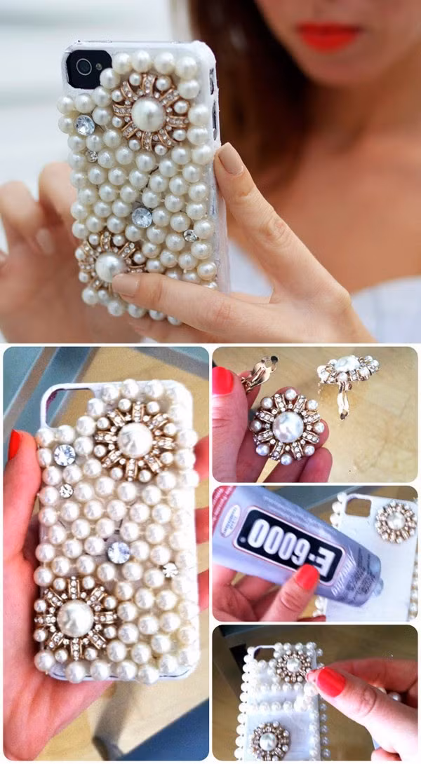 Ốp điện thoại ngọc trai nữ tính. Ảnh: Lamdohandmade.