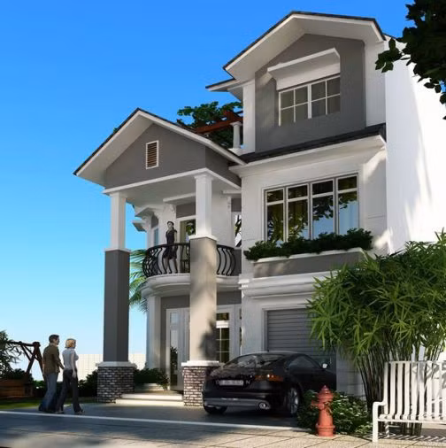 Nhà ống 3 tầng hiện đại có thiết kế gara ô tô. Ảnh: Datbinhduong.