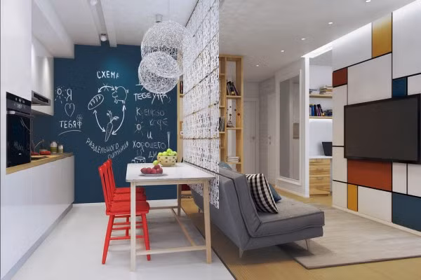 Vách ngăn giúp căn hộ nhỏ có không gian gọn gàng. Ảnh: Cafeland.