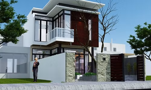 Ngôi nhà ấn tượng với kiến trúc hiện đại, phù hợp với nhà có mặt tiền rộng. Ảnh: Xaysuanhadan.