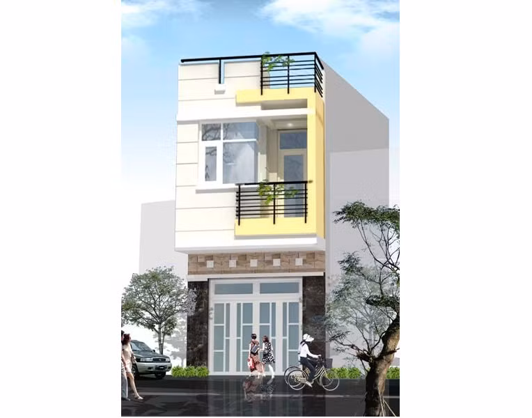 Nhà phố 2 tầng hiện đại với sự kết hợp hài hòa nhiều màu sắc. Ảnh: Phulongreal.