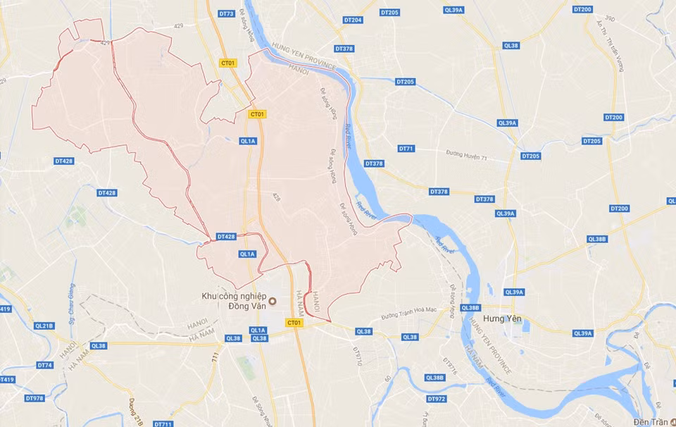 Khu vực huyện Phú Xuyên (khoanh đỏ), Hà Nội trên bản đồ. Ảnh chụp màn hình.