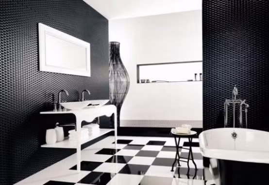 Các gam màu đối lập như đen - trắng, nâu - trắng...cũng mang đếu hiệu quả trong phòng tắm. Ảnh: DigsDigs.