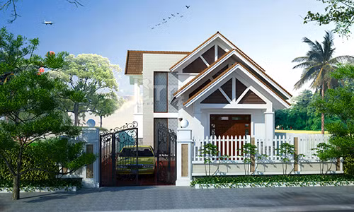  Nhà 1 tầng 1 tum mái thái ấn tượng với chi tiết ngoại thất độc đáo, bắt mắt. Ảnh: Kientrucstq.