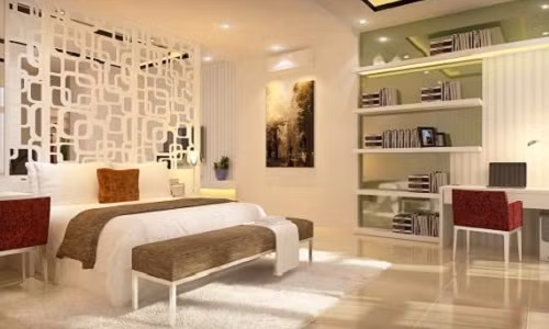 Vách ngăn trong phòng ngủ tinh tế, nhẹ nhàng và thanh nhã.