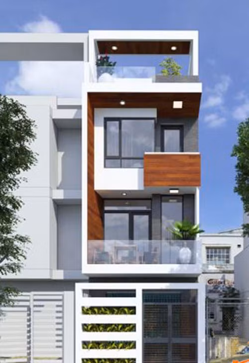 Nhà ống 3 tầng 1 tum mang diện mạo sinh động, các hình khối vuông vắn như thổi hồn vào kiến trúc một nét đẹp êm ái. Ảnh: Maunhadepmoi.