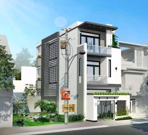 Nhà phố 3 tầng khang trang, bên trong có giếng trời cho cầu thang và cửa sổ lấy gió tự nhiên ngoài vào. Ảnh: Svhubtforum.