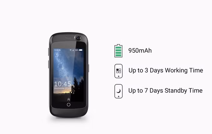 Dung lượng pin của máy là 950 mAh, không lớn song cũng đủ để máy hoạt động trong vòng 3 ngày, ở chế độ chờ trong vòng 7 ngày vì màn hình điện thoại nhỏ.