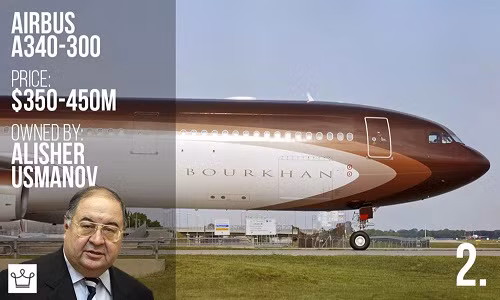 Tỷ phú người Nga Alisher Usmanov khiến thế giới ngỡ ngàng khi bỏ ra 500 triệu USD để sở hữu chuyên cơ Airbus A340-300. Ảnh: Alux.