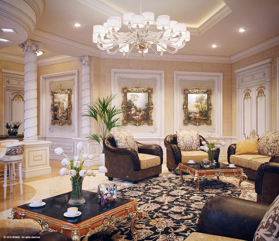 Một phòng khách khác trong biệt thự sang trọng ở Qatar. Ảnh: Home-designing.