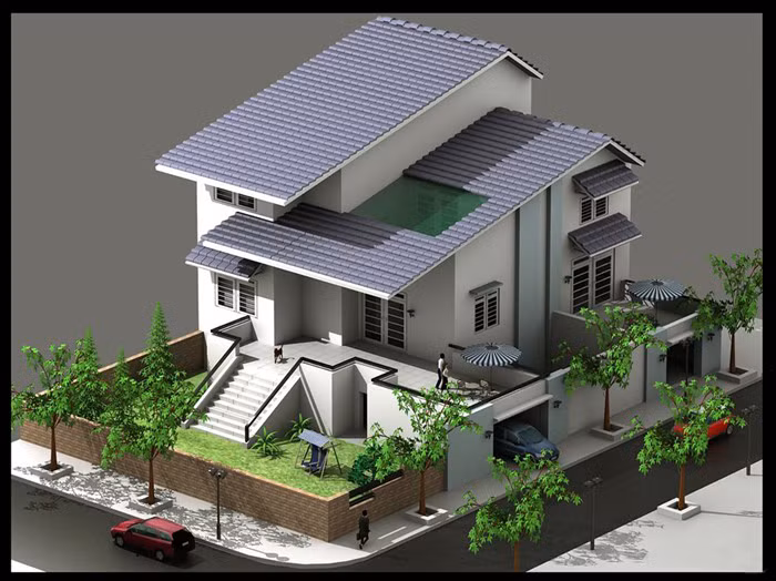 Về mặt kết cấu, mái lệch giống với việc đổ mái bằng. Tuy nhiên, độ chênh lệch và dốc hai bên mái khác nhau, mang đến hiệu ứng lệch tầng lạ mắt. Ảnh: Nhadepktv.
