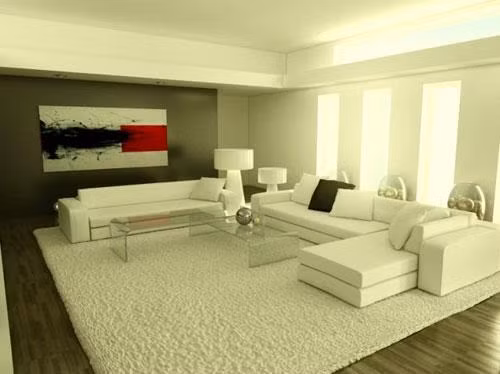 Phòng khách hiện đại với màu sắc trang nhã, sáng sủa.
