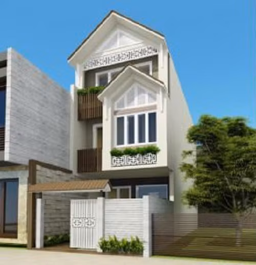 Nhà ống ba tầng mái thái nổi bật với kiến trúc đậm nét của văn hóa Việt. Ảnh: Bannhabinhduong.