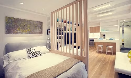 Nếu muốn ngăn cách giữa các khu chức năng trong căn hộ chật hẹp thì vách ngăn trang trí là giải pháp thông minh. Nó không chỉ giúp tách biệt các không gian mà còn giúp làm đẹp không gian sống. Ảnh: Chodocu.