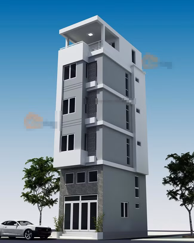 Trên diện tích 30m2, ngôi nhà ống cao 5 tầng với ba phòng ngủ, một phòng ăn + bếp, một phòng khách và một phòng thờ. Ảnh: Kientaoviet.