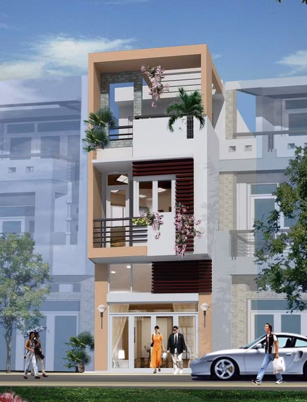 Nhà phố ba tầng với kiến trúc thiết kế sang trọng, hiện đại. Ảnh: Nhadian.