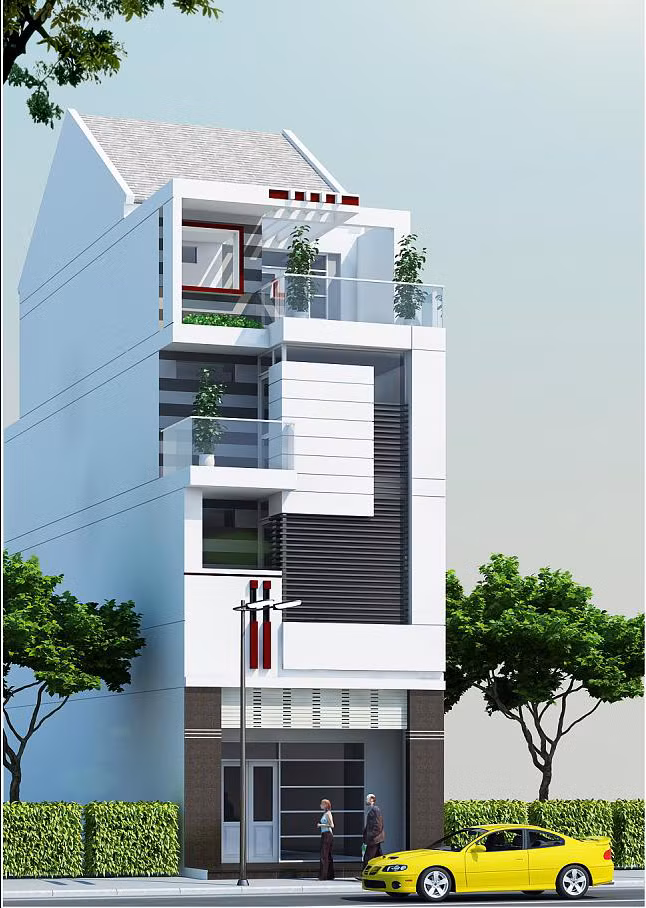  Nhà phố 3 tầng ấn tượng với gam màu trắng tinh tế. Thiết kế đơn giản nhưng vẫn toát lên được vẻ đẹp cuốn hút người xem. Ảnh: Thietkexaynha.