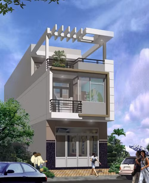 Cửa kính lớn không chỉ giúp mặt tiền hiện đại mà còn giúp lấy ánh sáng cho không gian nội thất bên trong. Ảnh: Thietkethicongnhadep.