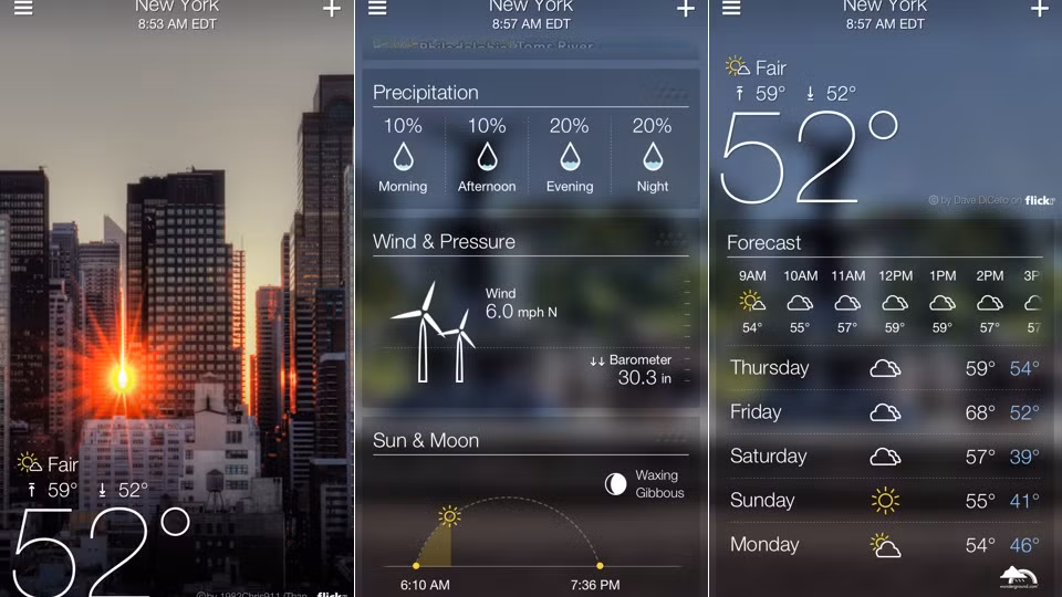 Ứng dụng Yahoo Weather có khả năng phân tích khí tượng và cảm biến trên smartphone để cảnh báo người dùng trước khi trời mưa. Ảnh: The Verge.