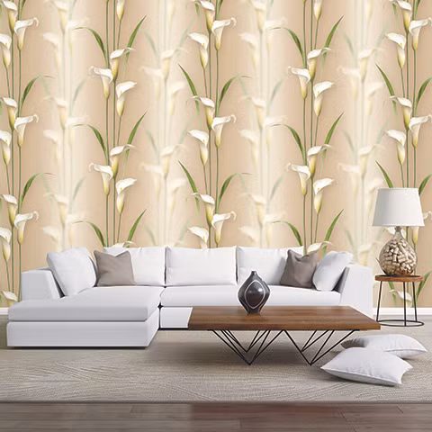 Phong cảnh hình hoa rất thật của giấy dán tường giả đá giả gạch có thể sánh ngang với tranh dán tường. Ảnh: Khogiaydantuonghanquoc.