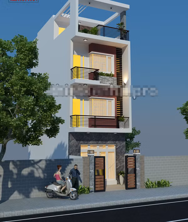 Với chiều dài lô đất 17m, ngôi nhà được xây trên diện tích 5mx14m để sân trước 3m tạo 1 màu xanh cây lá cho khoảng không phía trước nhà và đủ rộng để xe máy trước sân. Ảnh: Kienanvinh.