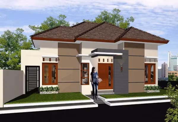 Sự đối xứng của các cửa và mái hiên là điểm nhấn của ngôi nhà 1 tầng. Ảnh: Nhadepso.