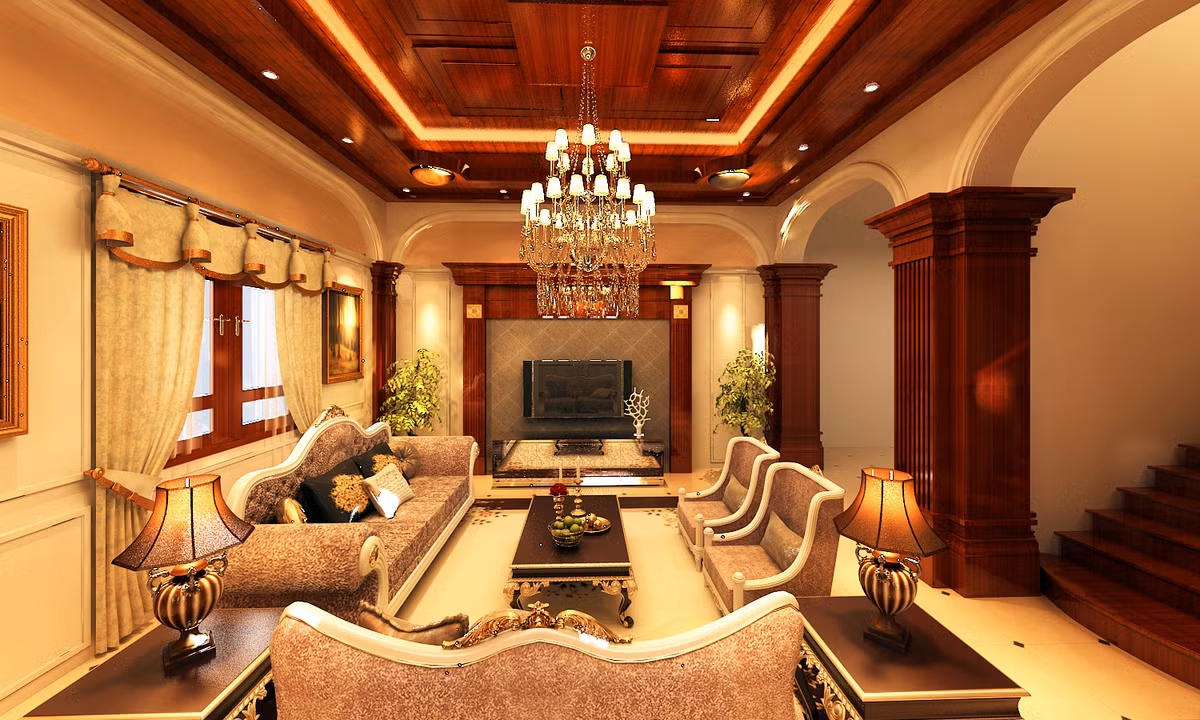 Nếu phòng khách mang thiết kế châu Âu cổ điển thì chọn sofa màu trẩm hoặc khung gỗ chạm khắc tinh tế.