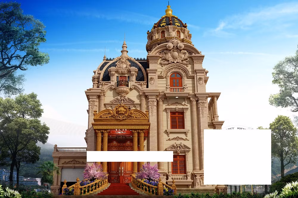 Thiết kế biệt thự quý phái, mang hơi hướng hoài cổ với gam màu chủ đạo nâu cà phê sữa và vàng ánh kim. Ảnh: Betaviet.