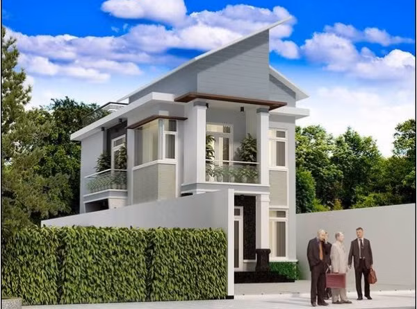 Mái lệch lớn vừa giúp chống nống vừa tắng tính thẩm mỹ cho biệt thự. Ảnh: Thietkenhadepmoi.