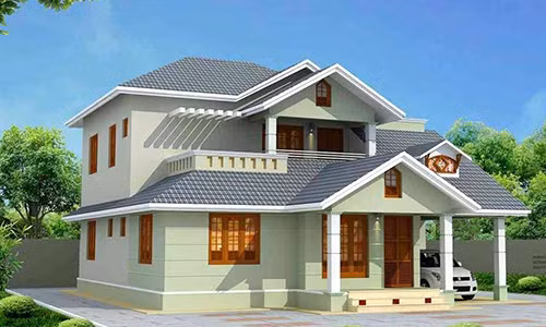  Biệt thự 600 triệu đồng được xây 2 tầng có gara để ô tô, khuôn viên cây xanh. Các phòng ngủ đều có cửa sổ thông ra bên ngoài để lấy ánh sáng và tạo cảm giác gần gũi với thiên nhiên. Ảnh: Kientrucadong.