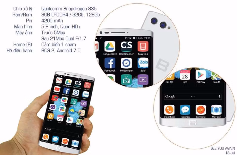 Giữa tháng 4/2017, một bức ảnh được cho là thiết kế Bphone 2 với viền cạnh màn hình siêu mỏng. Cạnh trên và cạnh dưới cũng được uốn cong như thế hệ lần đầu nhưng có vẻ mềm mại hơn. Ảnh: Fpt.