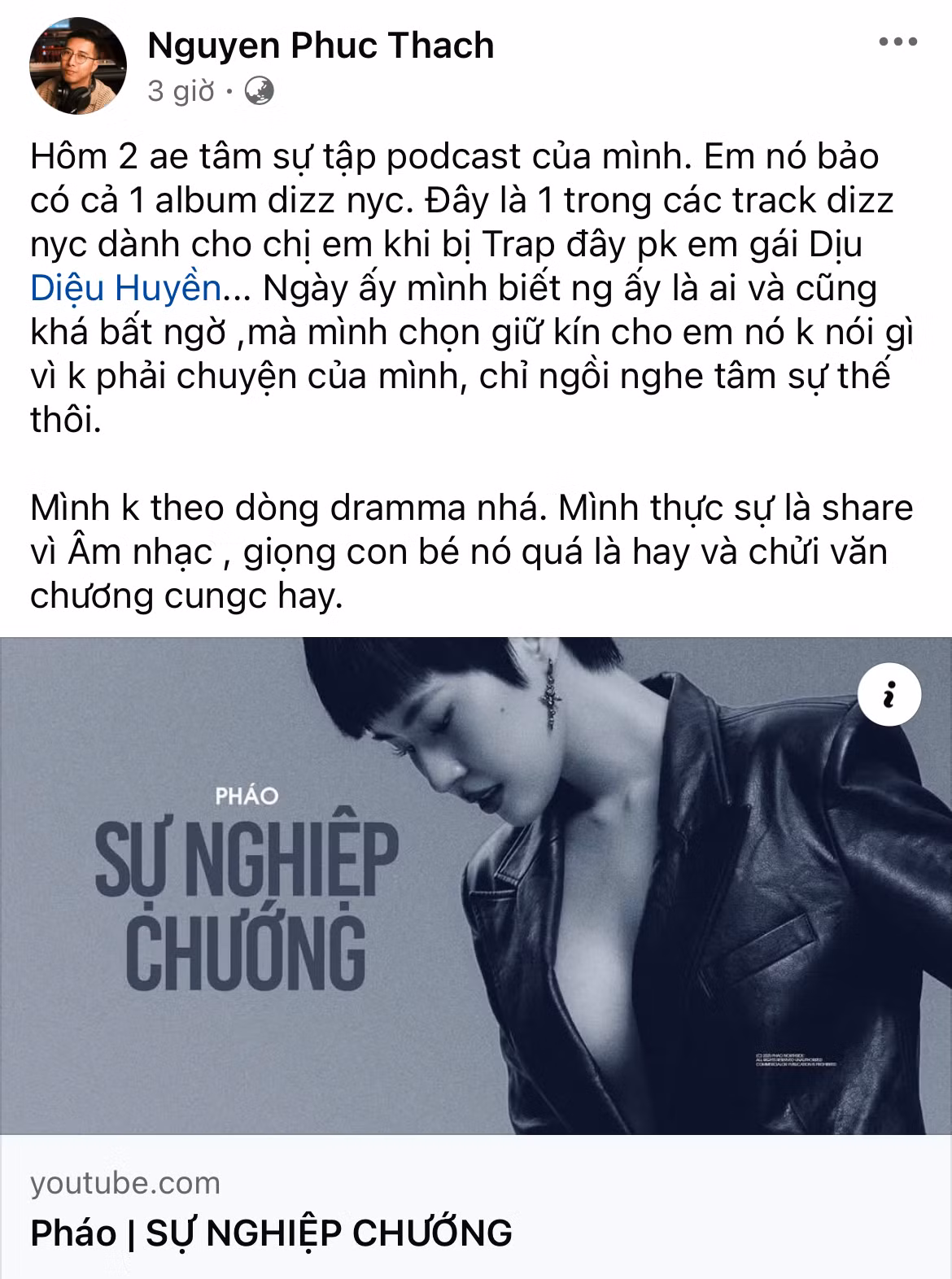 Dòng trạng thái của ca sĩ, nhạc sĩ, nhà sản xuất âm nhạc Only C khiến nhiều người chú ý khi anh tiết lộ Sự Nghiệp Chướng chỉ là một bài trong cả album diss người yêu cũ mà thôi. Nhiều người vô cùng thích thú và bày tỏ mong muốn cô nàng sẽ tiếp tục phát hành những bài nhạc chất lượng tương tự.