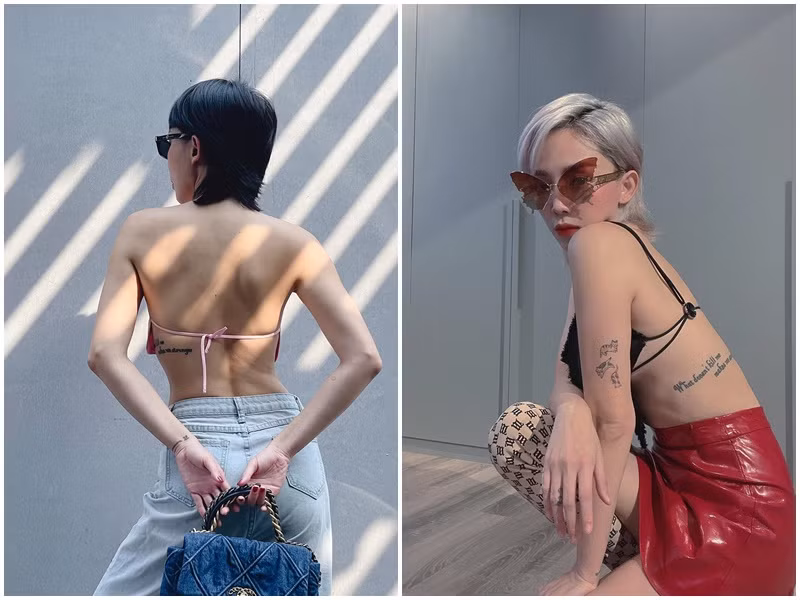 Tóc Tiên để lộ tấm lưng trần với trang phục kiệm vải.